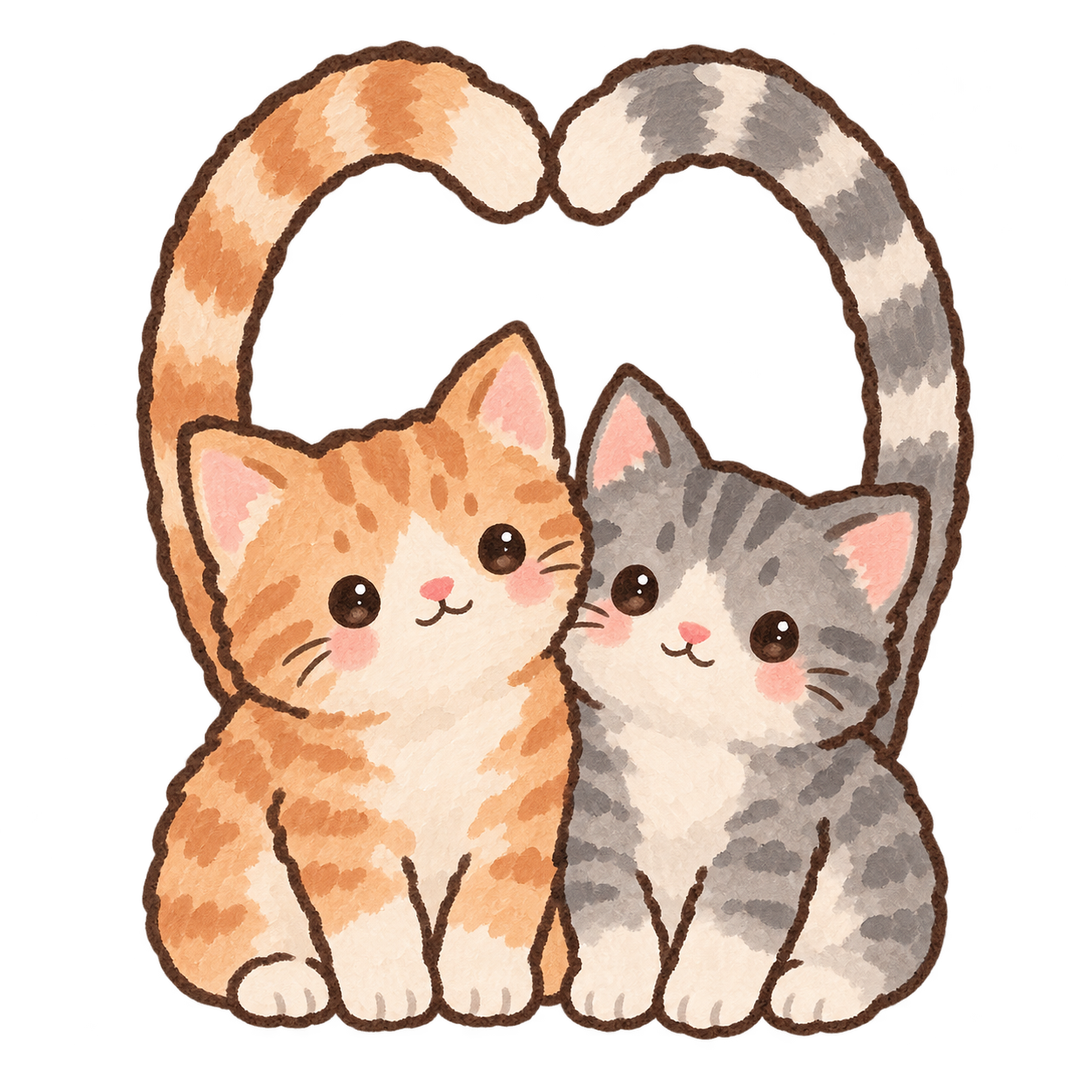 Dois gatinhos com as caudas formando um coração